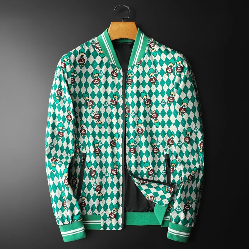 

Spring 2023 New Arrived Men Coat Fashion Slim High-quality Men Clothing Expressive Cartoon Pattern Bomber Jacket M-4XL Green