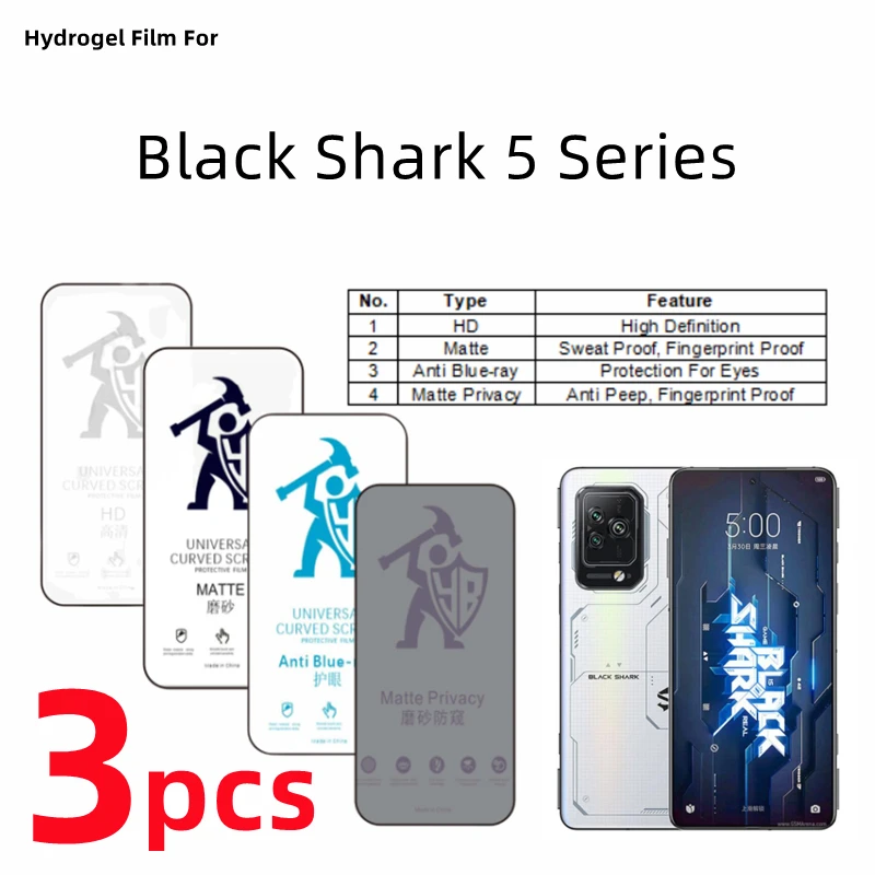 3Pcs Hd Hydrogel Film Per Xiaomi Black Shark 5 Pro Matte Screen Protector Per Black Shark 5 Rs Eye Care Pellicola Protettiva Anti Spia