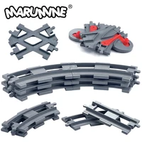 Marumine 8PCS Block Train Straight Curved Track Crossover Parts Railway Switch Big Size Building Bricks City View Accessories 1