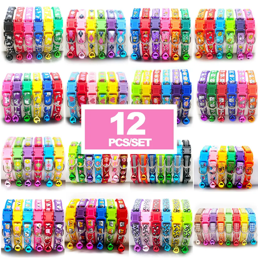 Pet Collar 12 Pcs Collars for Cat Collar With Bell Adjustable Necklace Cat Puppy Kitten Collar Pet Cats Perro
