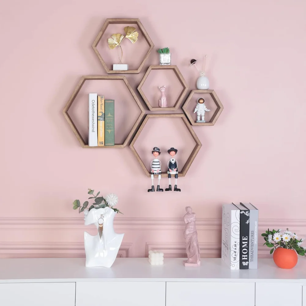 Hexagon Floating Shelves - Set of 3 - Beautiful Honeycomb Plant Wall Shelf.  Geometric Hexagon Shelves. Includes All Hanging Hardware. Boho Shelves.  Honeycomb Shelves : : Home