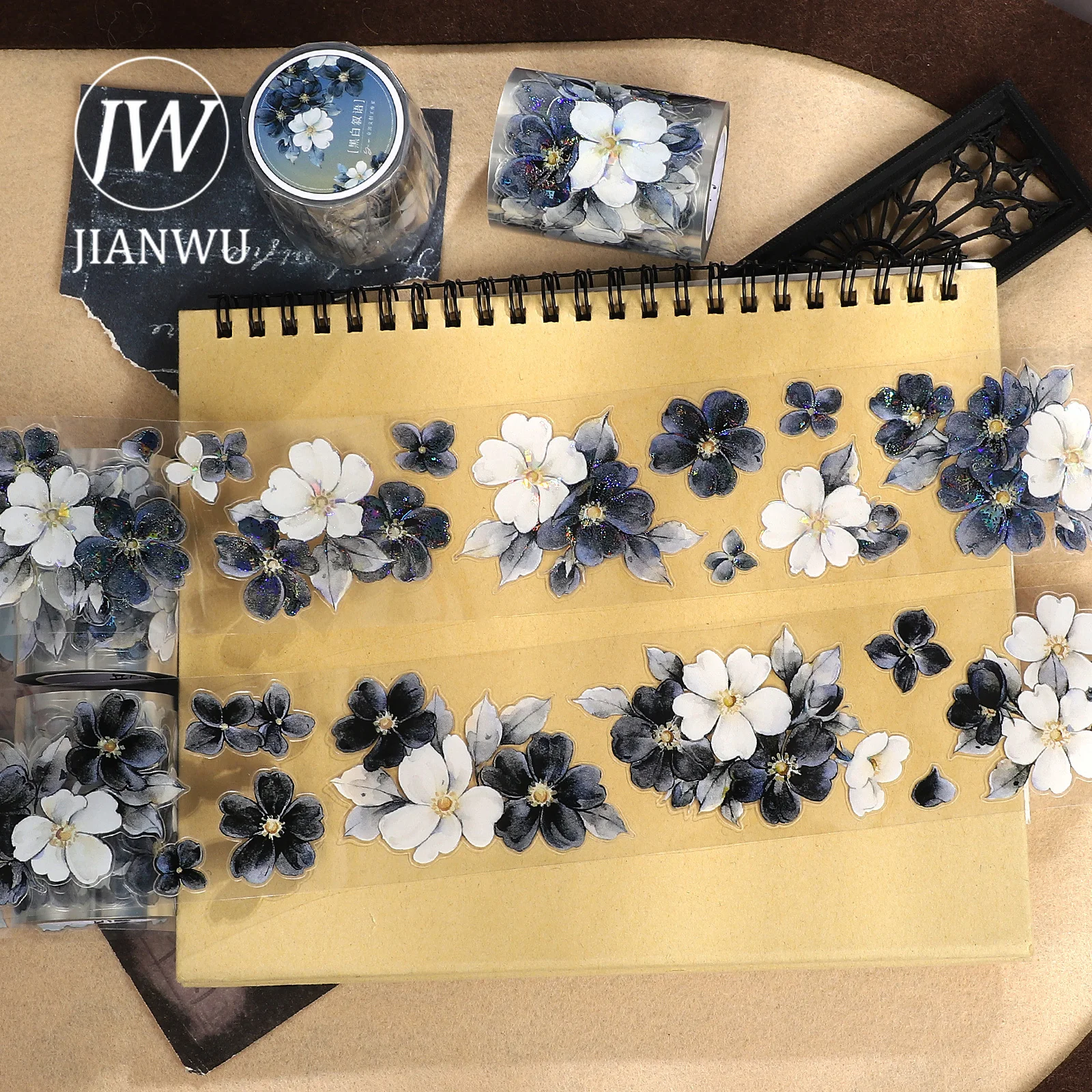 JIANWU 55mm*6m 빈티지 꽃 풍경 소재 콜라주 스크랩북 PET 테이프 창의적인 DIY 저널 문구류