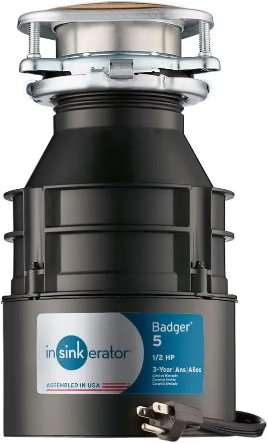 InSinkErator Badger 5 Garbage Disposal with Power Cord, Standard Series 1/2 HP Continuous Feed Food Waste Disposer