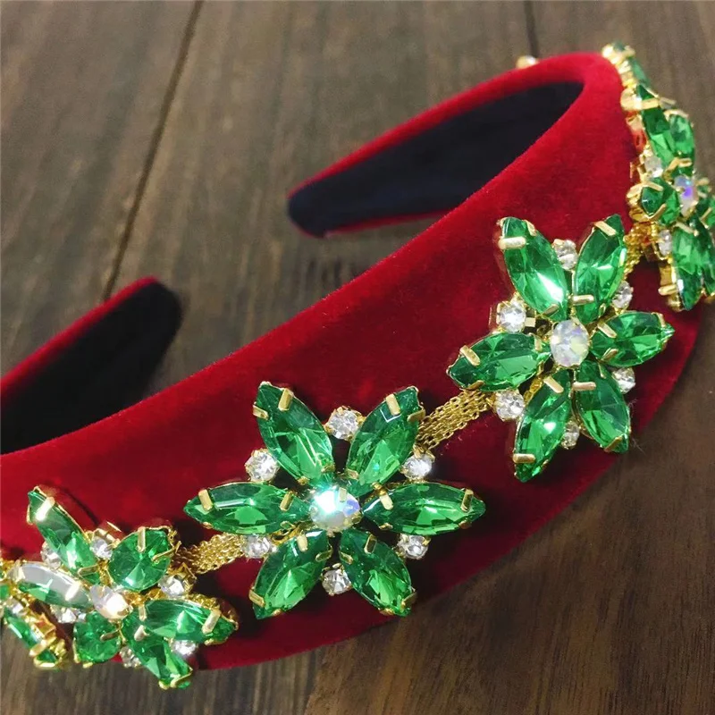 2 Styles Korean Baroque Rhinestone Headband For Women Green Crystal Diamond Simple Elegant Wide Hairband Hair Hoop Girls Gift papillon dog figurine papillon dog bejeweled czech rhinestone enamel trinket hinged gift box papillon jewelled trinket box