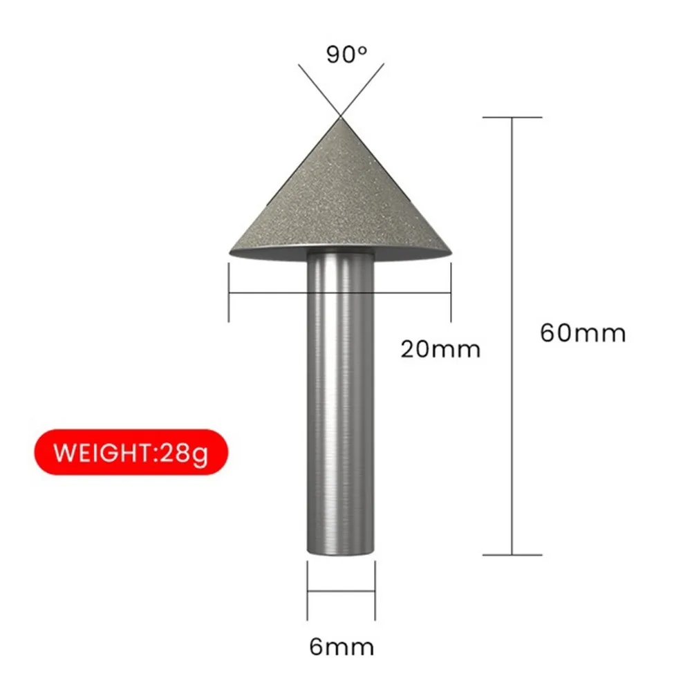 

120# Grit Diamond Grinding Head 1pc 90 Degrees Chamfer Cone Processing For Cutting Machining Round Shank Taper