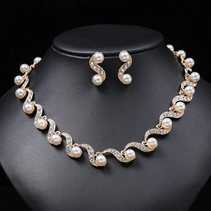 Жемчужное ожерелье, серьги, комплект из двух частей, женское свадебное ожерелье, сплав