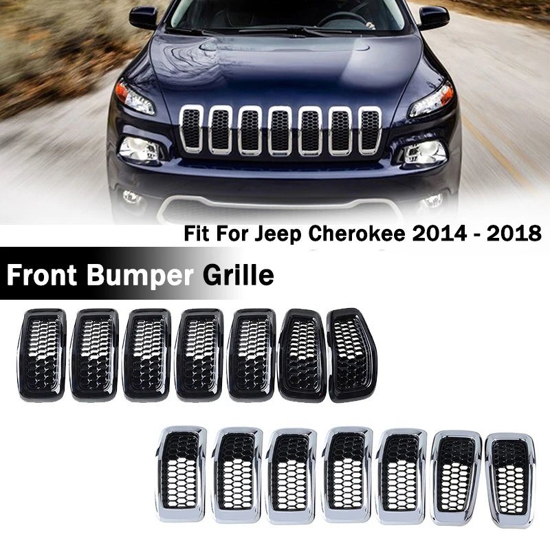 

Front Bumper Grille Chromium Radiator Replaced Racing Inlet Grill Fit For Jeep Cherokee 2014 2015 2016 2017 2018 Car Accessories