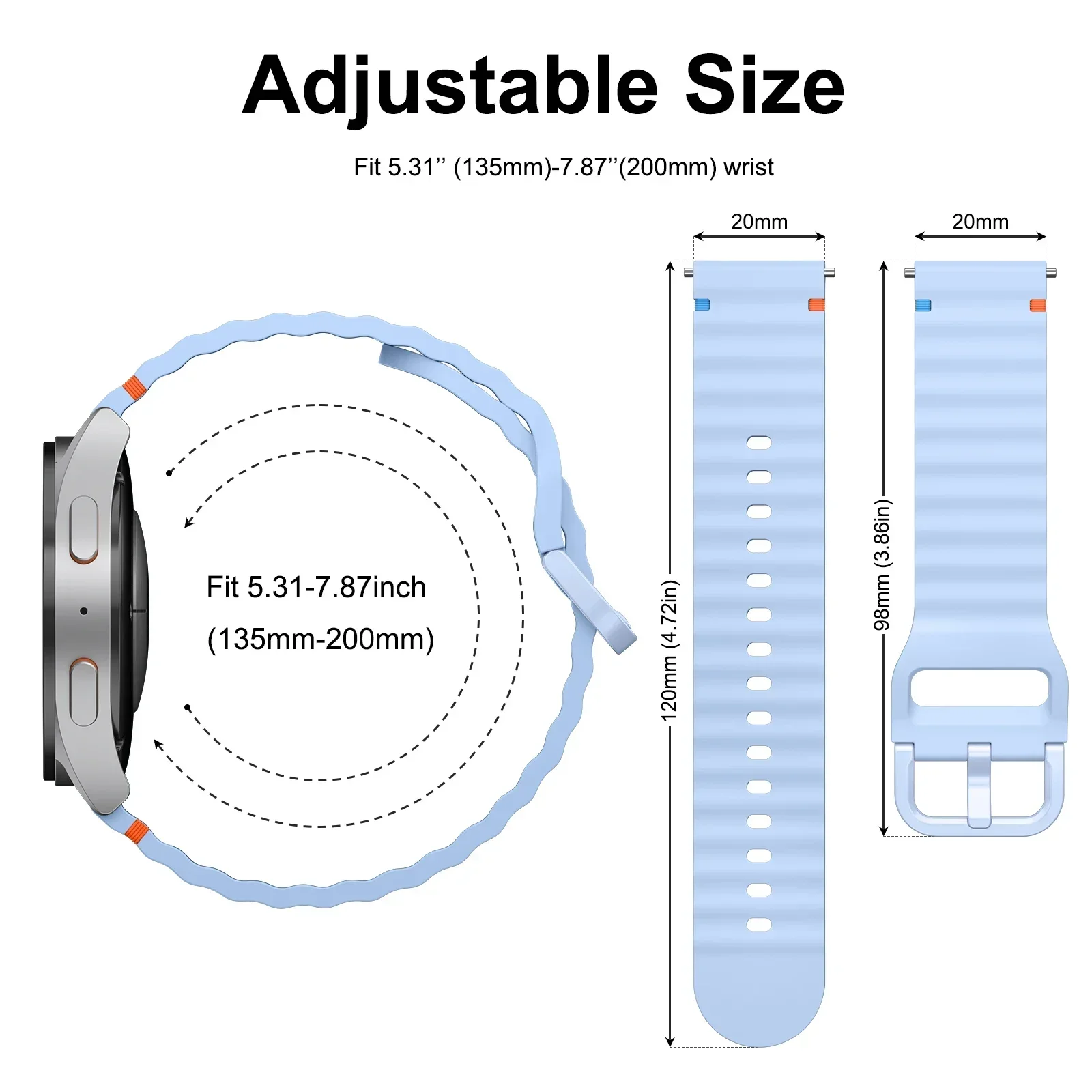 Versatile Silicone Strap Wristband Bracelet in Multiple Sizes
