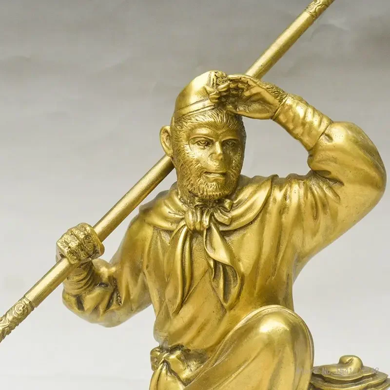 Copper Sun Wukong Qi Tian Da Sheng Buddha Statue Home Feng Shui Crafts Decoration Living Room Buddha Hall, Monkey Sculpture, 1Pc