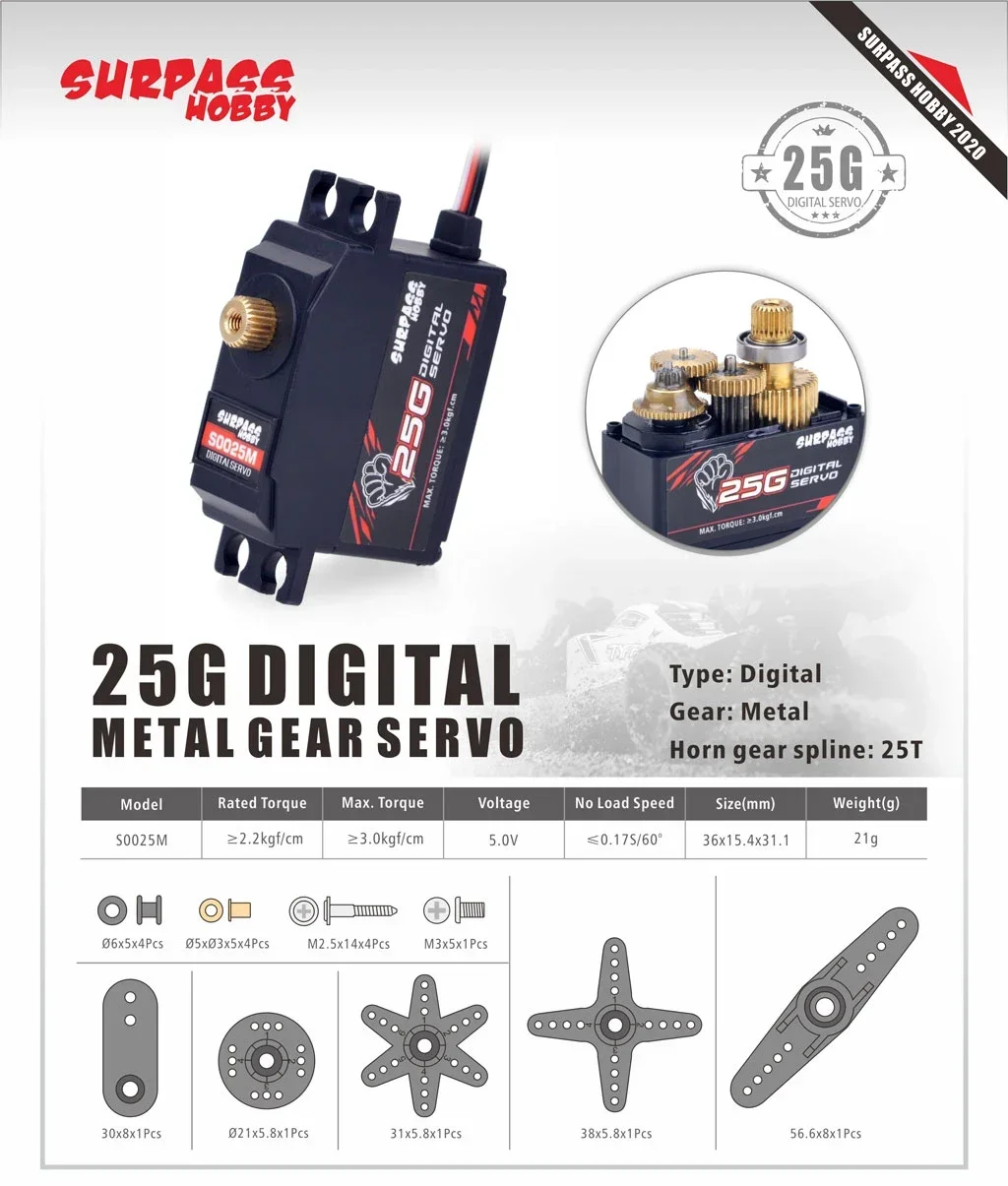 ÜBERTREFFEN HOBBY Servo RC High Speed Metal Gear Mini Servos 9G 17G 25G 6KG 15KG Digital Motor für 1/8 1/12 1/10 RC Auto Flugzeug – Detail 19