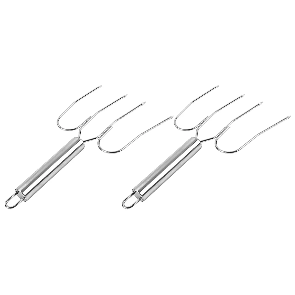2 Pcs Stainless Steel Roasting Fork Turkey Lifter Barbecue Tool Meat Skewer Poultry Fork Steak Hoist Kitchen Dining Bar Meat