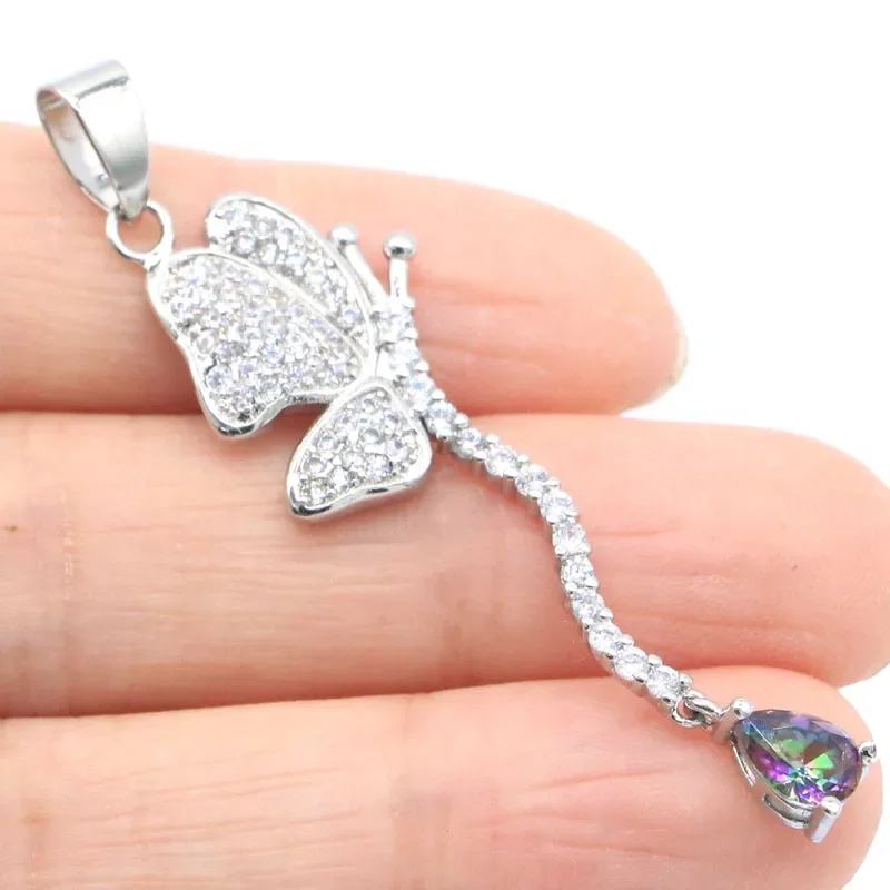 3.5g Real Customized 925 Solid Sterling Silver  PENDANT Butterfly Fire Rainbow Mystic Topaz Red Ruby Emerald Sapphire Gift For S