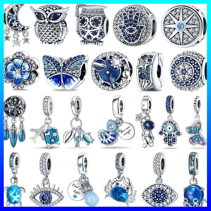 

925 silver blue zircon series charm bead fit pandora 925 original charm bracelet women silver pendant bead jewelry new in hot