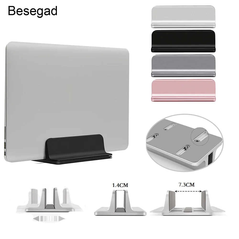 Besegad Aluminium Adjustable Vertical Desktop Laptop Holder Stand Bracket Apple MacBook Pro Mac Book Lenovo YOGA Notebook laptop stand