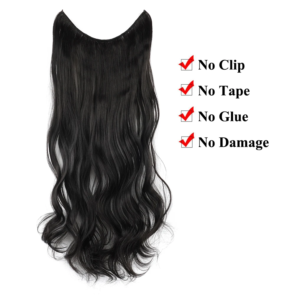 Soowee 17 Colors Long Gray Blonde Synthetic Hair Hairpieces Extension Fish Line Invisible Wavy Halo Hair Extensions for Women hair extensions