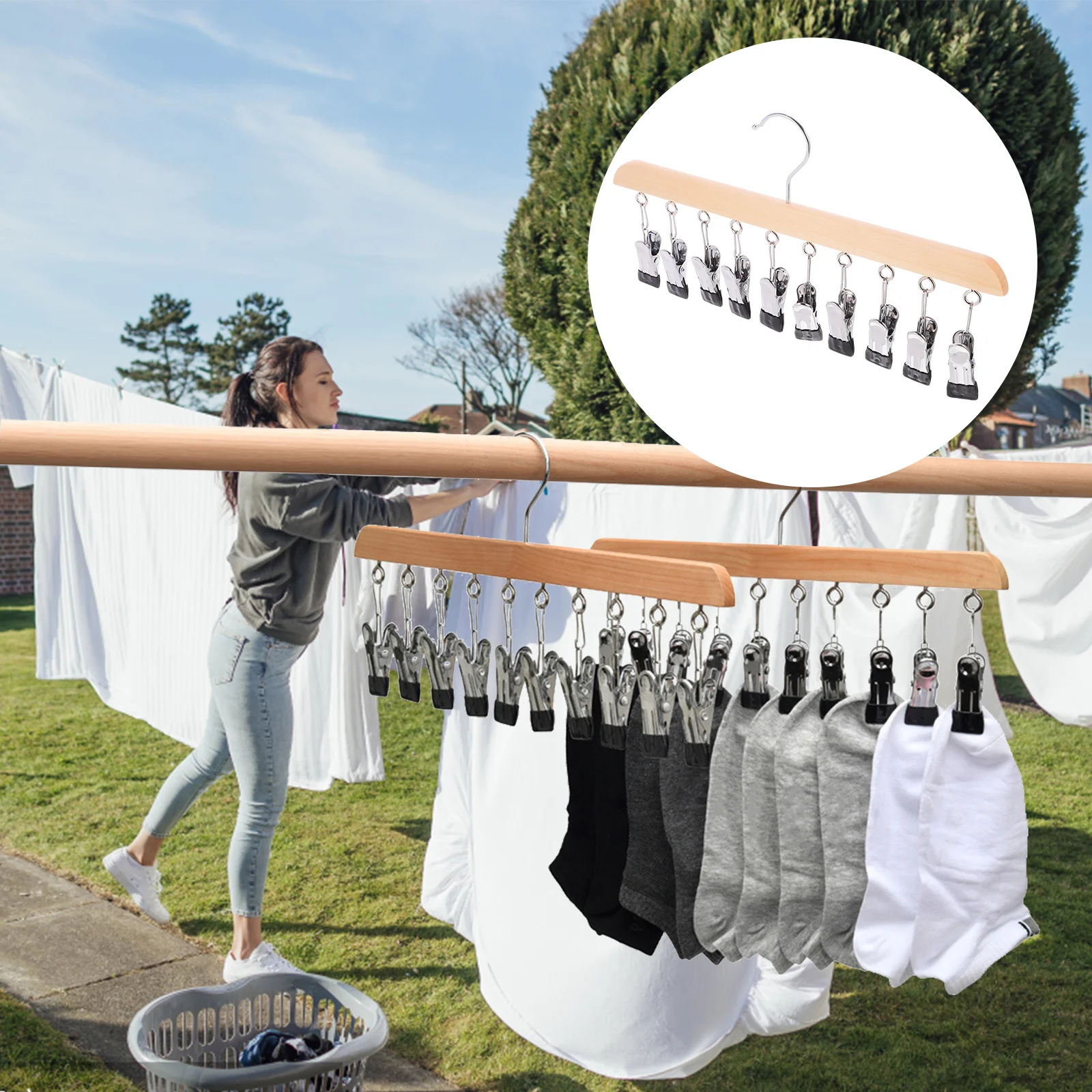 

Sock Dryer Laundry Drying Rack Sock Hanger Hanger Versatile Hat Hanger for Closet with 10-Clips