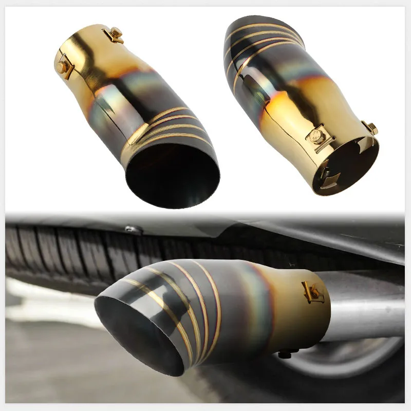 Universal Car Exhaust Pipe 64mm Muffler Tip Stainless Steel Chrome Auto Tail Throat Trim Rear Replacement