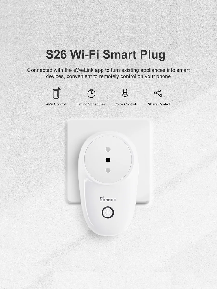 SONOFF-enchufe inteligente S26 con WiFi, temporizador, Control