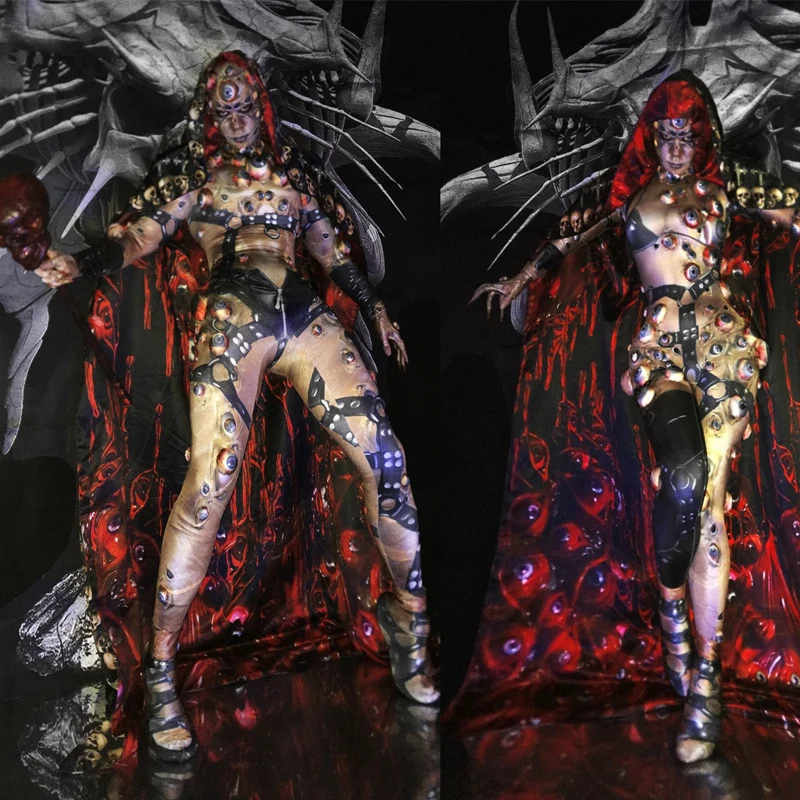 

3D Eye Novelty Jumpsuit coat Stretch Rompers Nightclub Party Scary stage drag queen Costumes Halloween Men Women Horror Costume