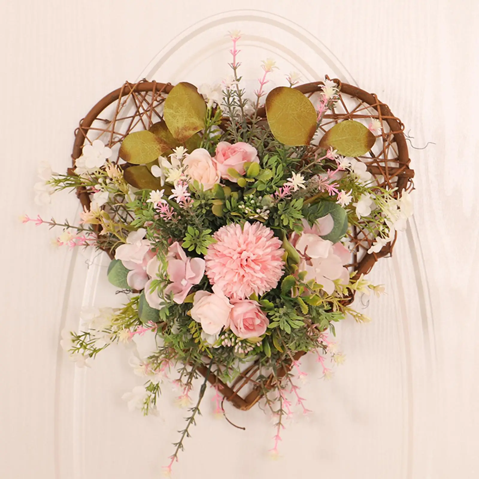 Heart-Shaped Flower Wreath Front Door Garland for Farmhouse Yard Christmas