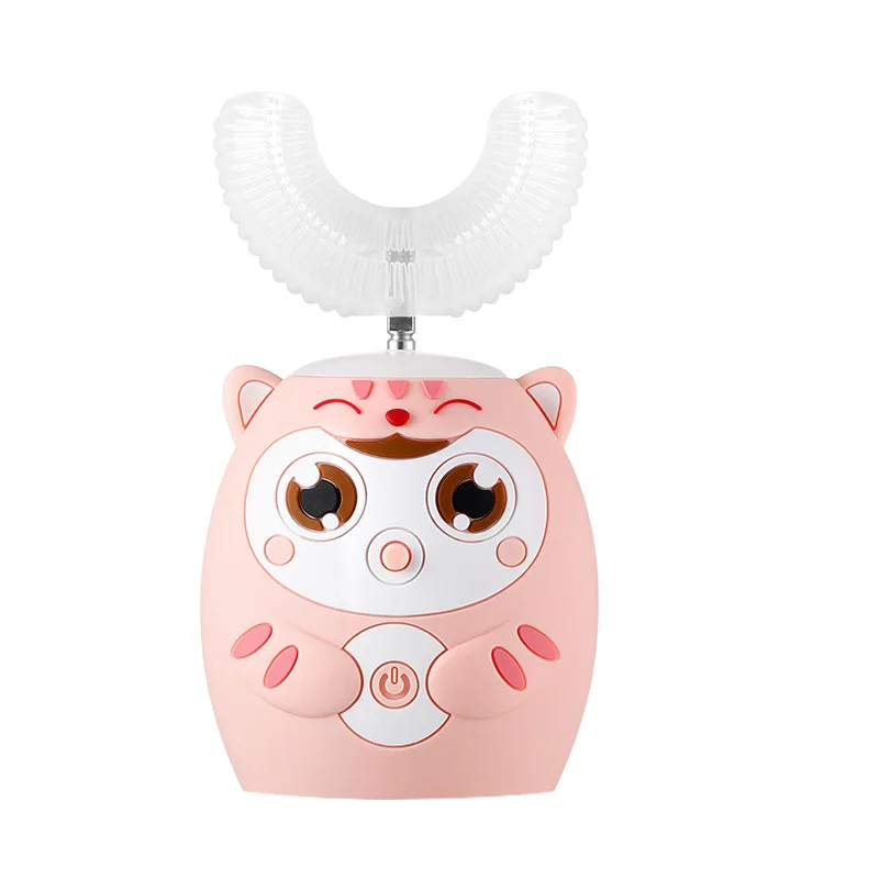 thumbnail image 1 of Cepillo de dientes eléctrico sónico automático para niños de 360° con patrón de dibujos animados, recargable por USB, de silicona, con forma de U, luz azul, 1 of 5