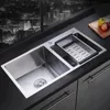 Double Bowl Composite Drop-in Basin Kitchen Sink with Drain 304 Stainless Steell + Waste 78 x 43 x 22 cm 1