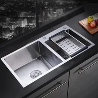 Double Bowl Composite Drop-in Basin Kitchen Sink with Drain 304 Stainless Steell + Waste 78 x 43 x 22 cm 1