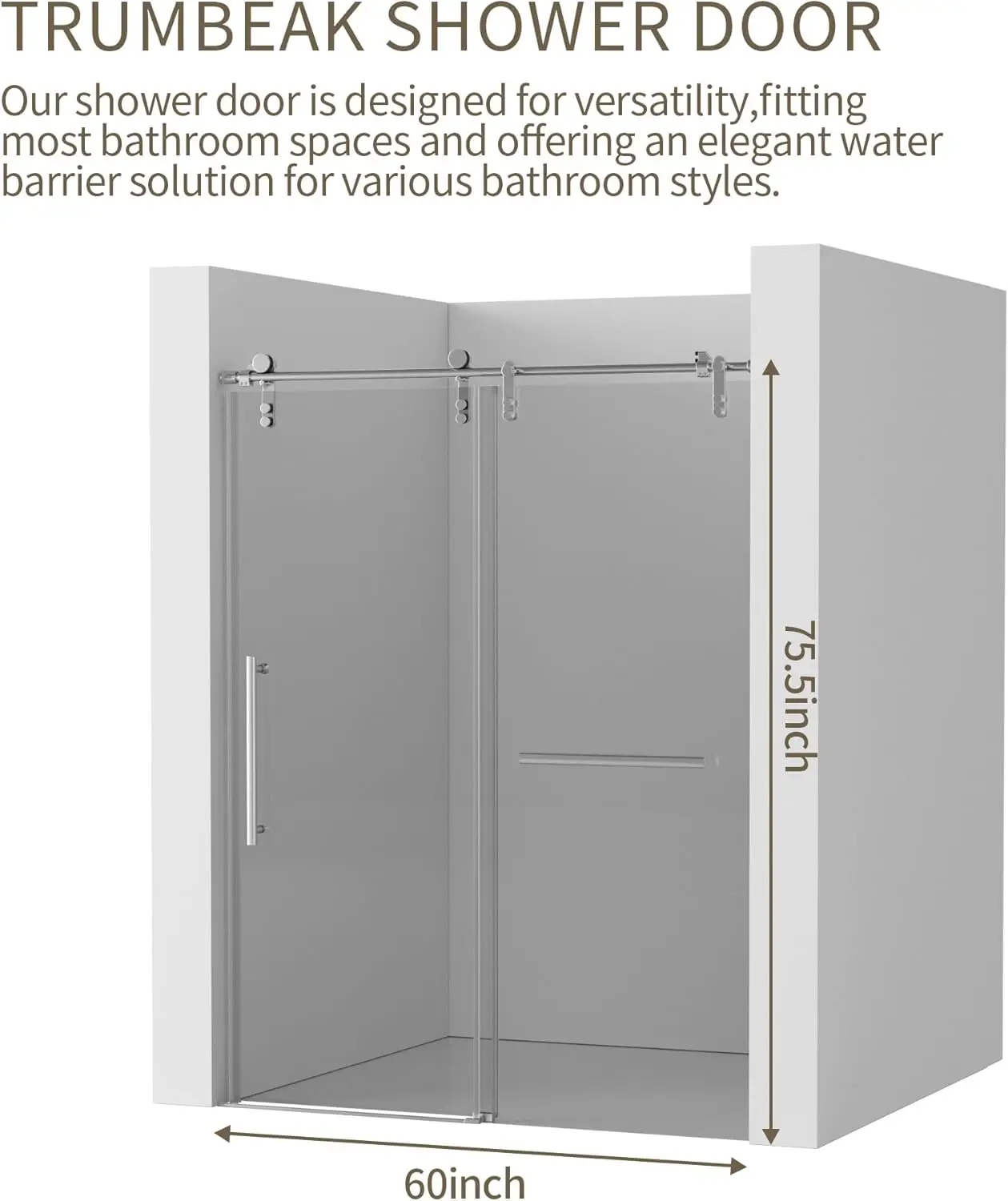 Shower Door 56-60" W x 76" H Frameless Shower Door,Glass Shower Door w/Seal Strip Parts and Handle,Stainless Steel Hardware 6
