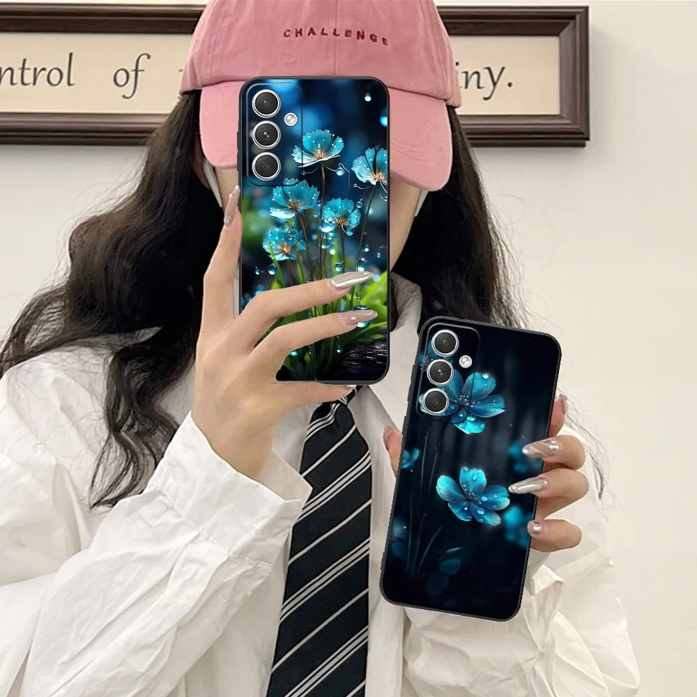Dew Leaves Flowers Mobile Cell Phone Case For Samsung Galaxy S24 S23 S22 S21 S20 S10 S9 Plus Fe Ultra Lite Black Cover Funda