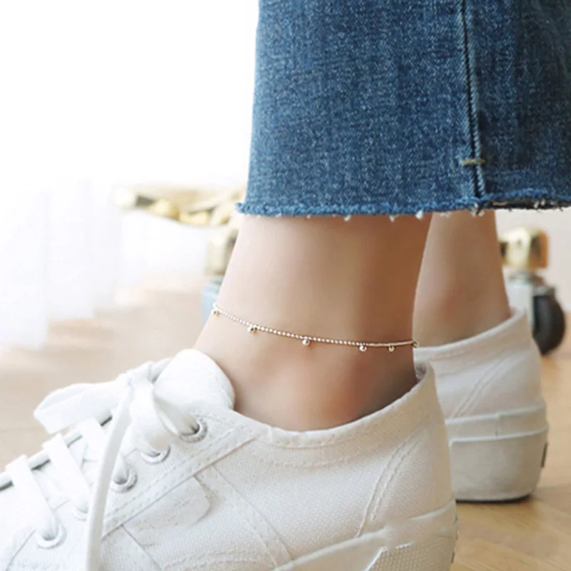 925 Sterling Silver Fashion Sweet Small Bell Anklets Women DS805