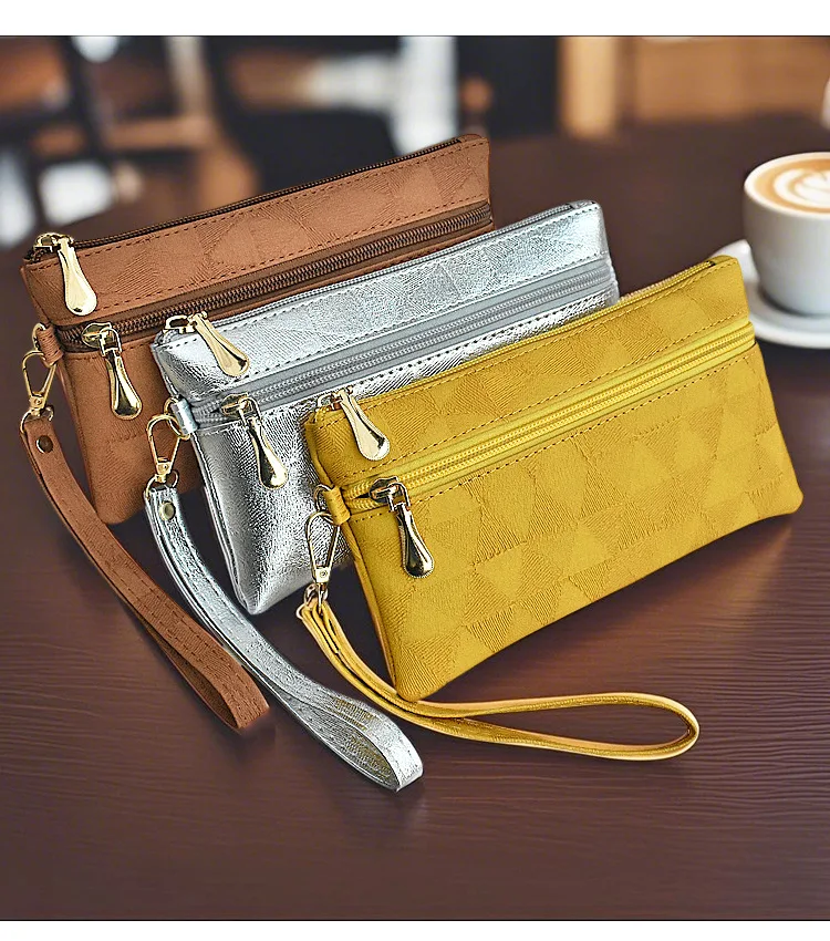 Lange Damen-Geldbörsen aus Leder, einfache modische Clutch-Tasche, lässige Handytaschen für Damen, große Kapazität, Reißverschluss-Geldbeutel für Damen – Detail 1