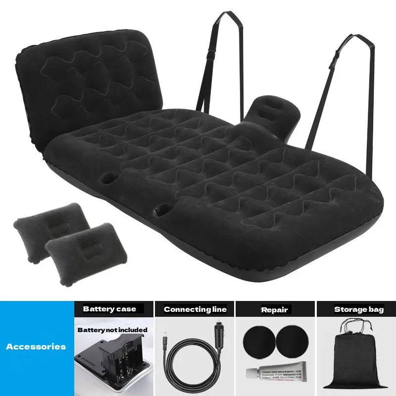 Inflatable Car Air Mattress Travel Bed Thickened Camping Bed Sleeping Pad 2 Pillows for Car Tent SUV Sedan Pickup Back Seat