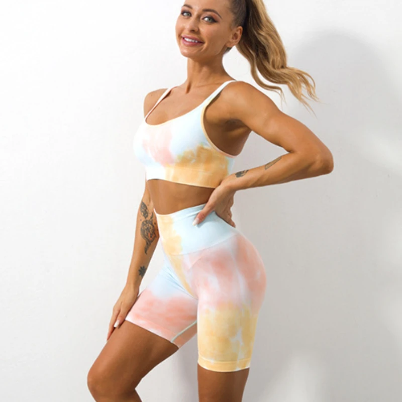 Tie Dye Yoga Set Workout Outfits for Women 2 Piece Seamless High Waist  Shorts with Sports Bra Gym - AliExpress