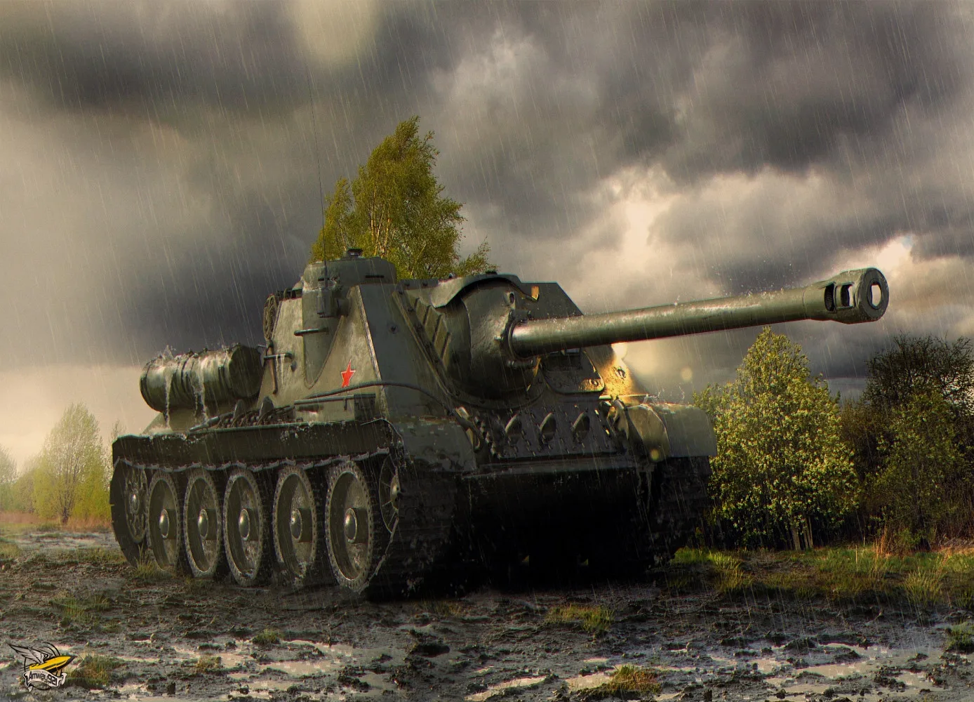 Ретро плакат танка тигра под дождем настенный художественный домашний декор