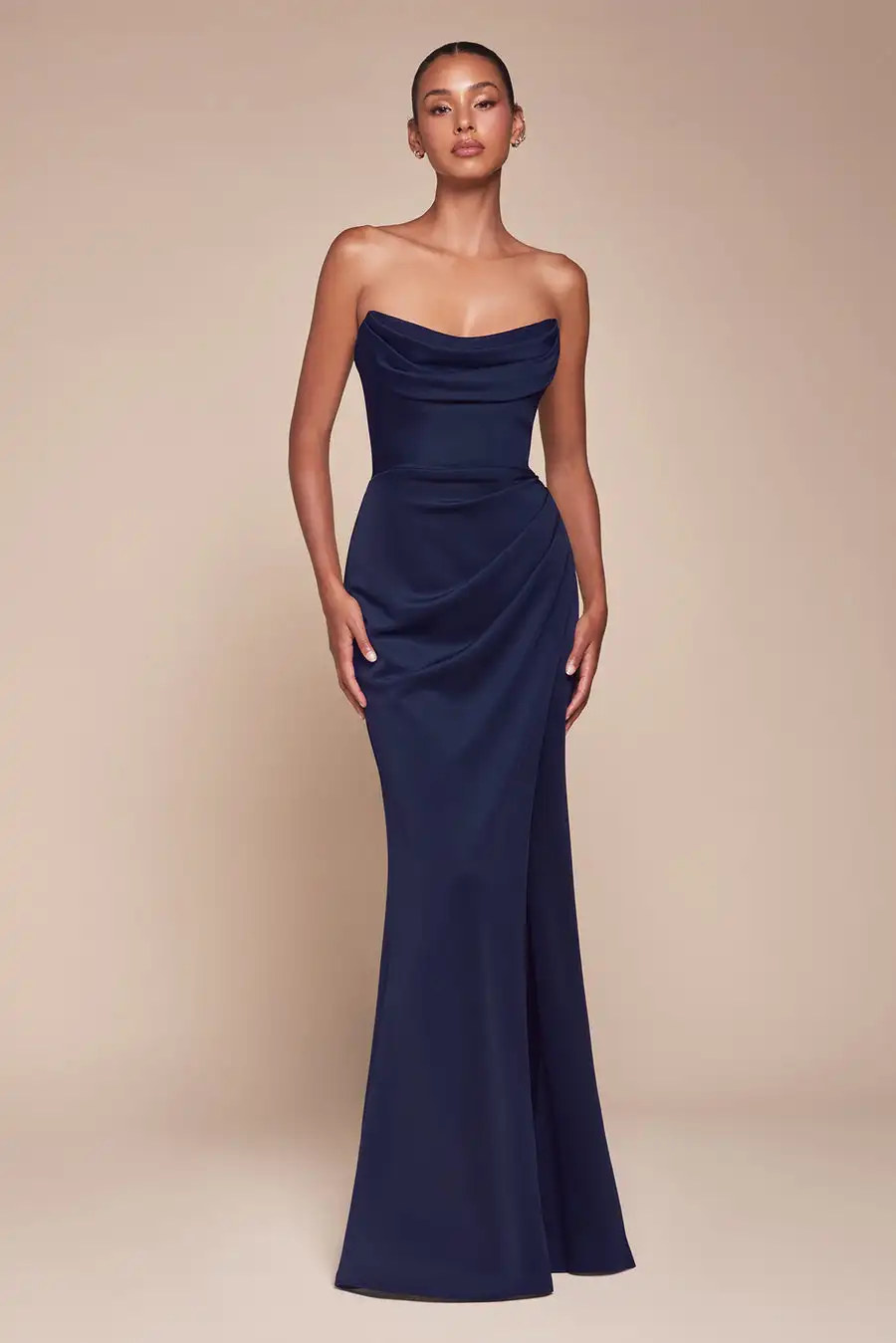 Burgundy Strapless Bridesmaid Dress Satin Sleeveless Mermaid Prom Dress High Split Party Long Evening Gown Customized