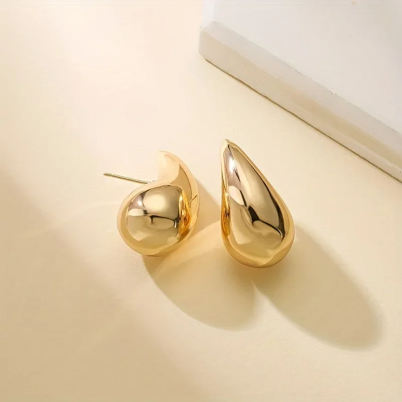 Drop earrings golden earrings dome teardrop earrings exaggerated large water drop metal for women retro gold
