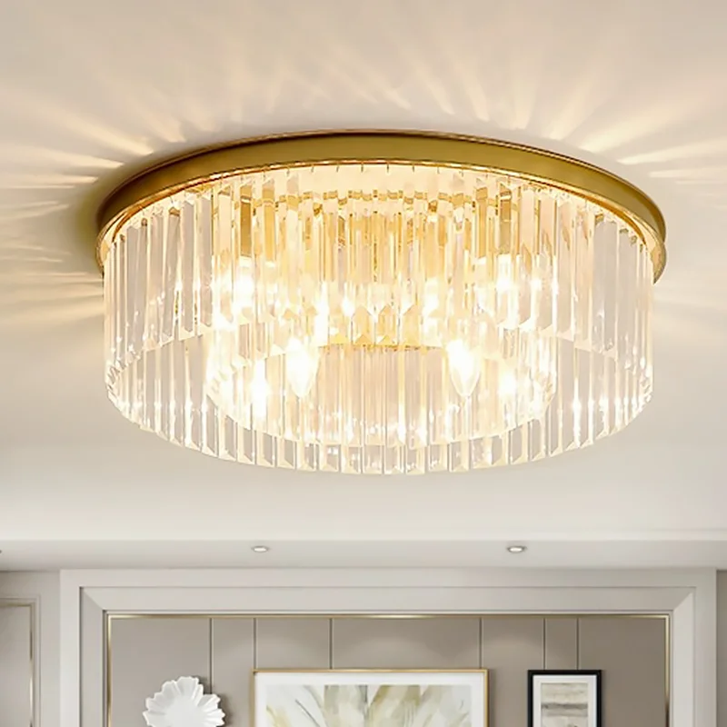 

American Luxury K9 Crystal Ceiling Lamp Lustre LED Indoor Lighting For Loft Hotel Villa Bedroom Living Dining Room Decor Fixture