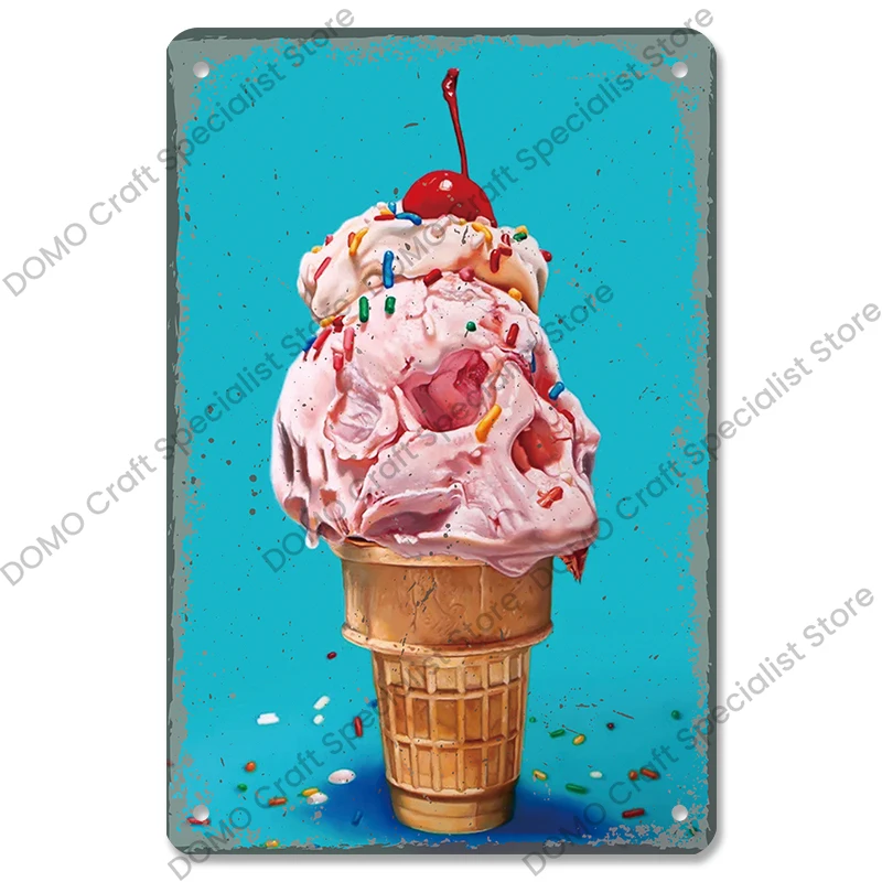 Rosefinch Stone Ice Cream In Waffle Cone Rust Tin Sign Vintage Metal Tin Sign For Men Women Wall Decor For Bars Restaurants Cafes Pubs 12 X 8 Inch