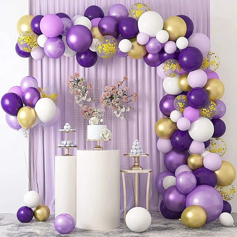 

125Pcs/Set Metallic Purple Balloon Garland Arch Kit Transparent Confetti Latex Balloons Chain Wedding Birthday Party Decoration