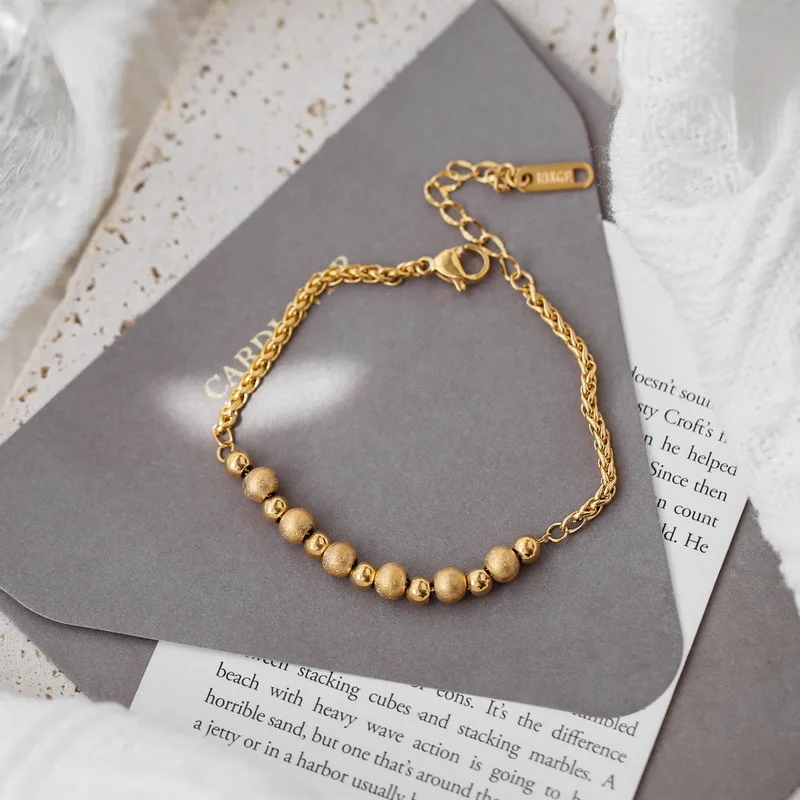ANENJERY 316L Stainless Steel Simple Beads Chain Bracelet Female Classical Festive Party Jewelry Gift