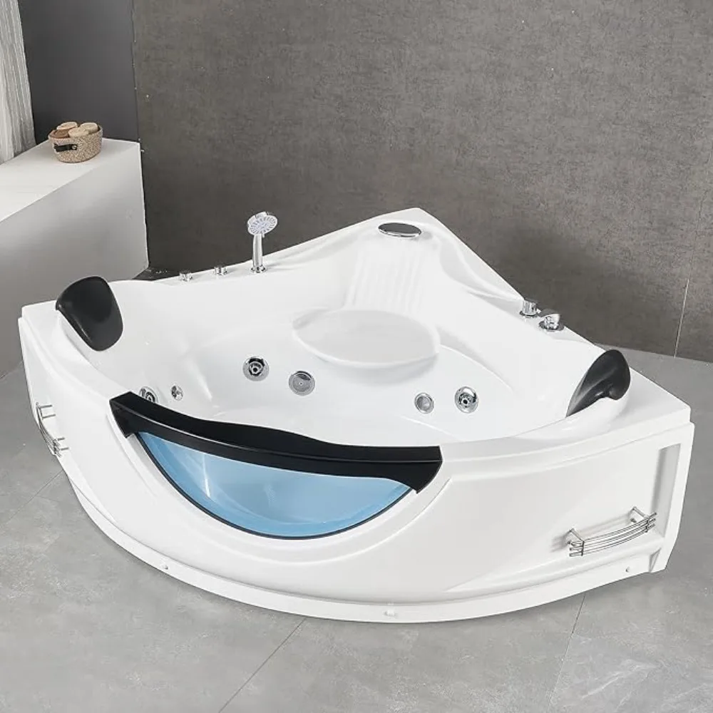 Spa bathtub, two person jet bathtub with water jet device, soaking bathtub with hydraulic massage and chromotherapy 5