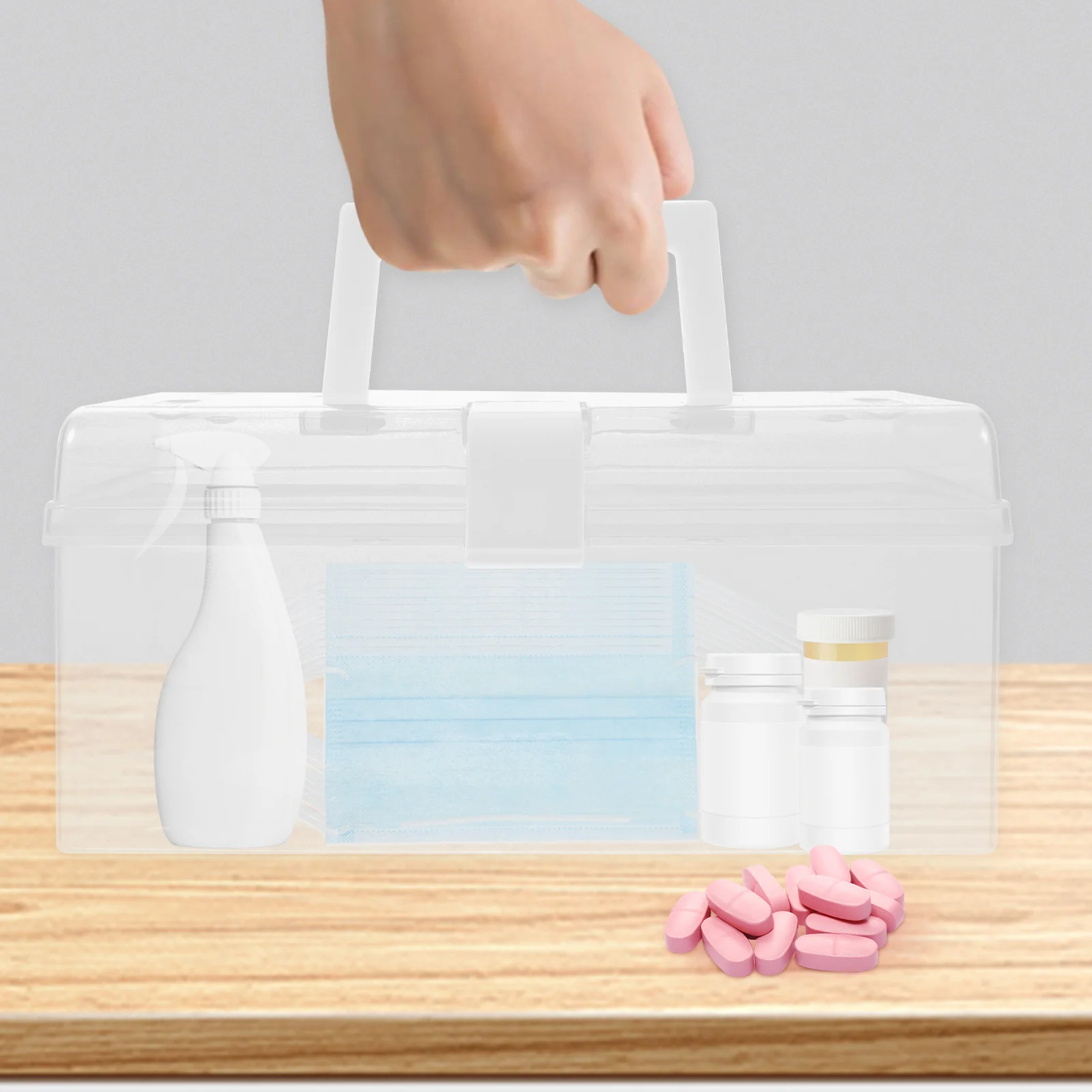 

2 Pcs Portable Storage Box Medicine Organizer Display Case Desktop Sundry Holder Makeup Transparent