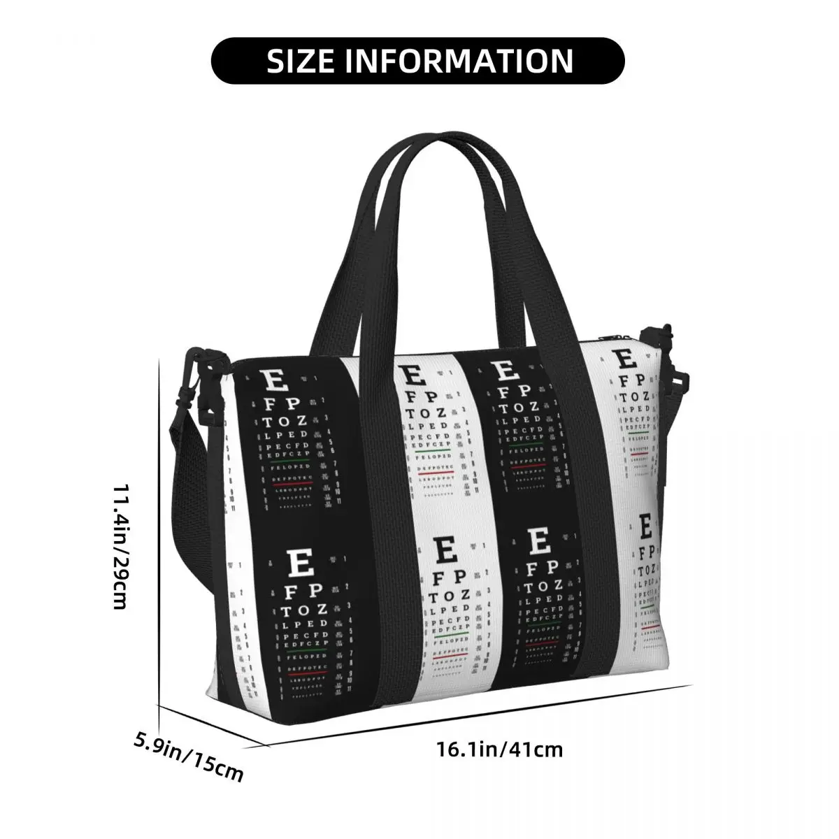 Large Snellen Chart Eye Test Tote Bag for Women Optometrist Optician Shoulder Shopping Gym Beach Travel Bag