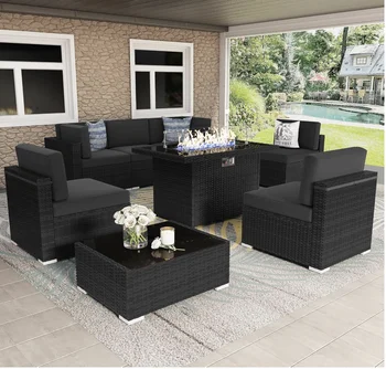 8-Piece Patio Set with Fire Pit Table 1