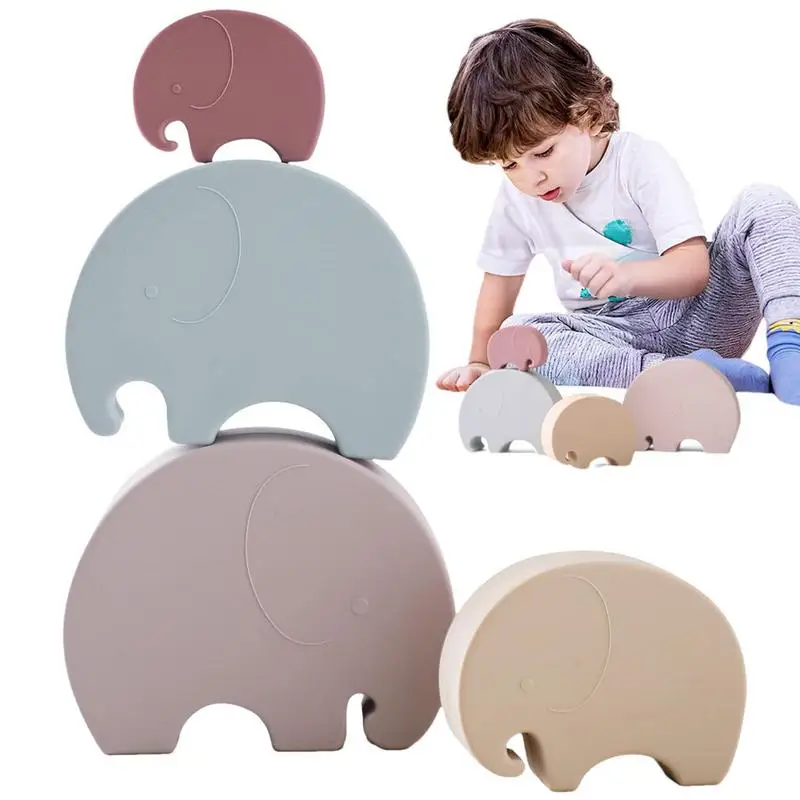 

Kids Stacking Toys Silicone Stacking Elephant Montessori Toys Teething Toys Sensory Educational Toys For Infant Toddler