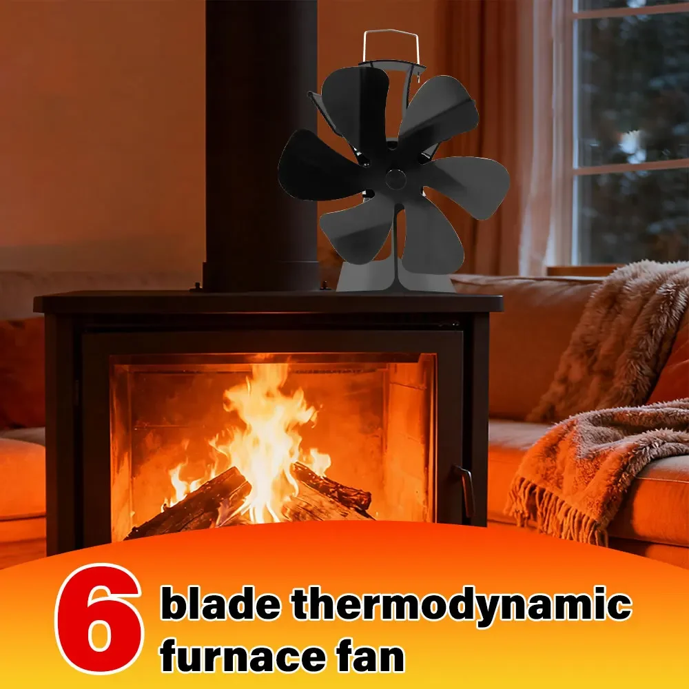 6-Blade Heat Powered Stove Fan for Wood Log Burner Fireplace Quiet Environmental Heater Tool Efficient Heat Distribution
