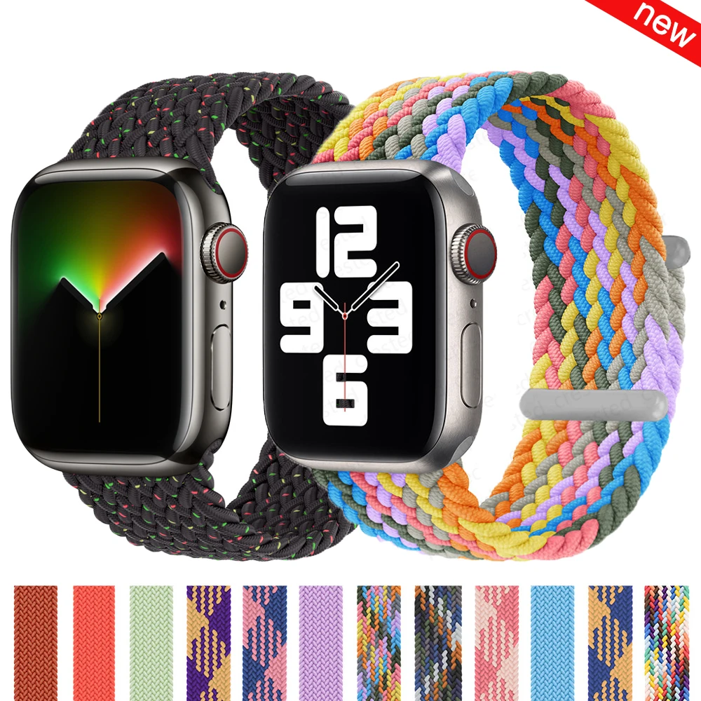 Ремешок соло Плетеный для Apple Watch band 44 мм 40 45 41 42 38 нейлоновый браслет iWatch Series 3 4 5 SE 6