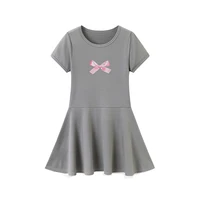 Robe d'été confortable et décontractée pour filles, robe plissée à imprimé nœud doux et mignon pour enfants, jupe à col rond et longueur genou, 1/3 pièce 4