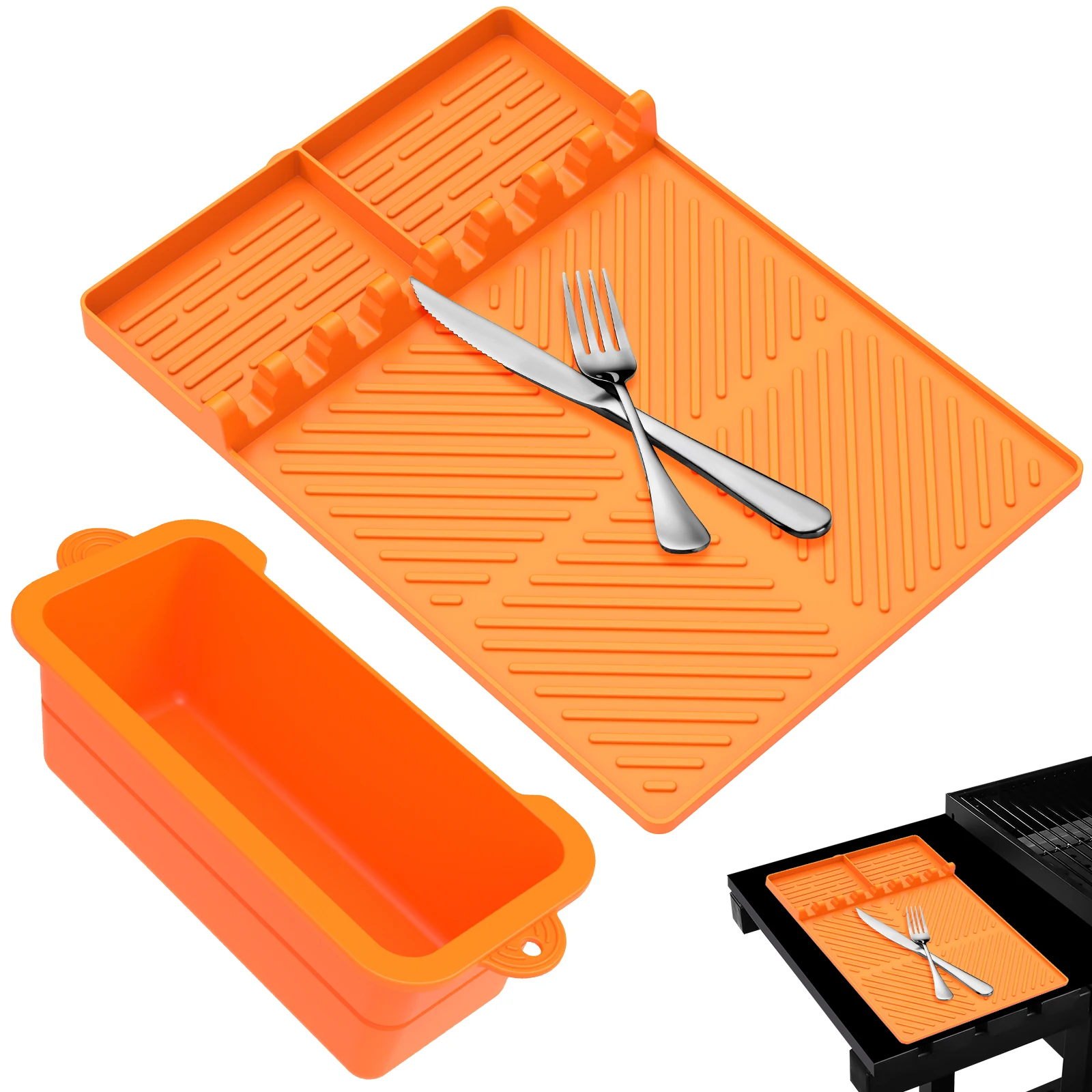 2/1pc Grill Mat BBQ Non-stick Side Shelf Mat Silicone Grease Tray Oil Box Heat Resistant Grill for Outdoor BBQ Griddle Acce