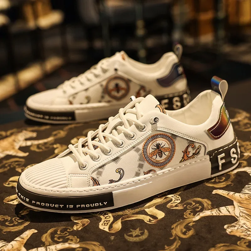 

Men Shoes Trend Leather Casual Black White Flats Skateboard Shoes Street Cool Sneakers Luxury Designer Shoes for Men